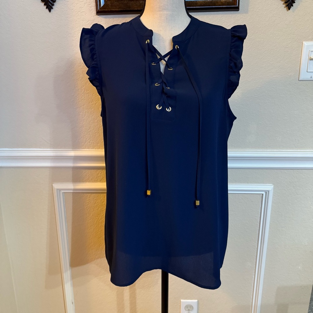 MICHAEL Michael Kors Navy Lace-Up Blouse  Size Large